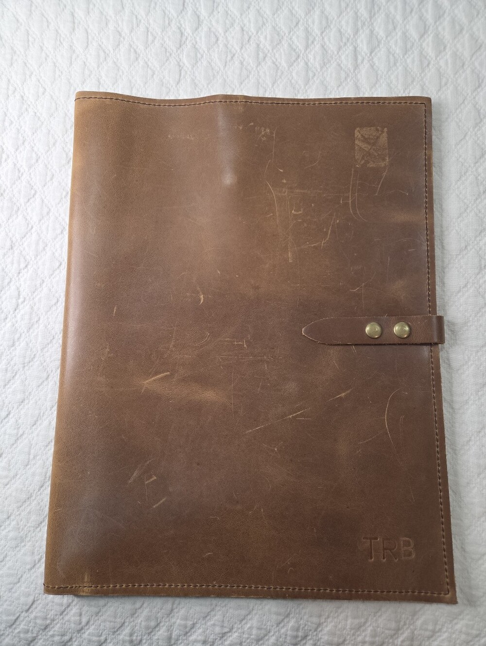 Men's Brown Leather Portfolio Folder Snap  Closure Monogram TRB